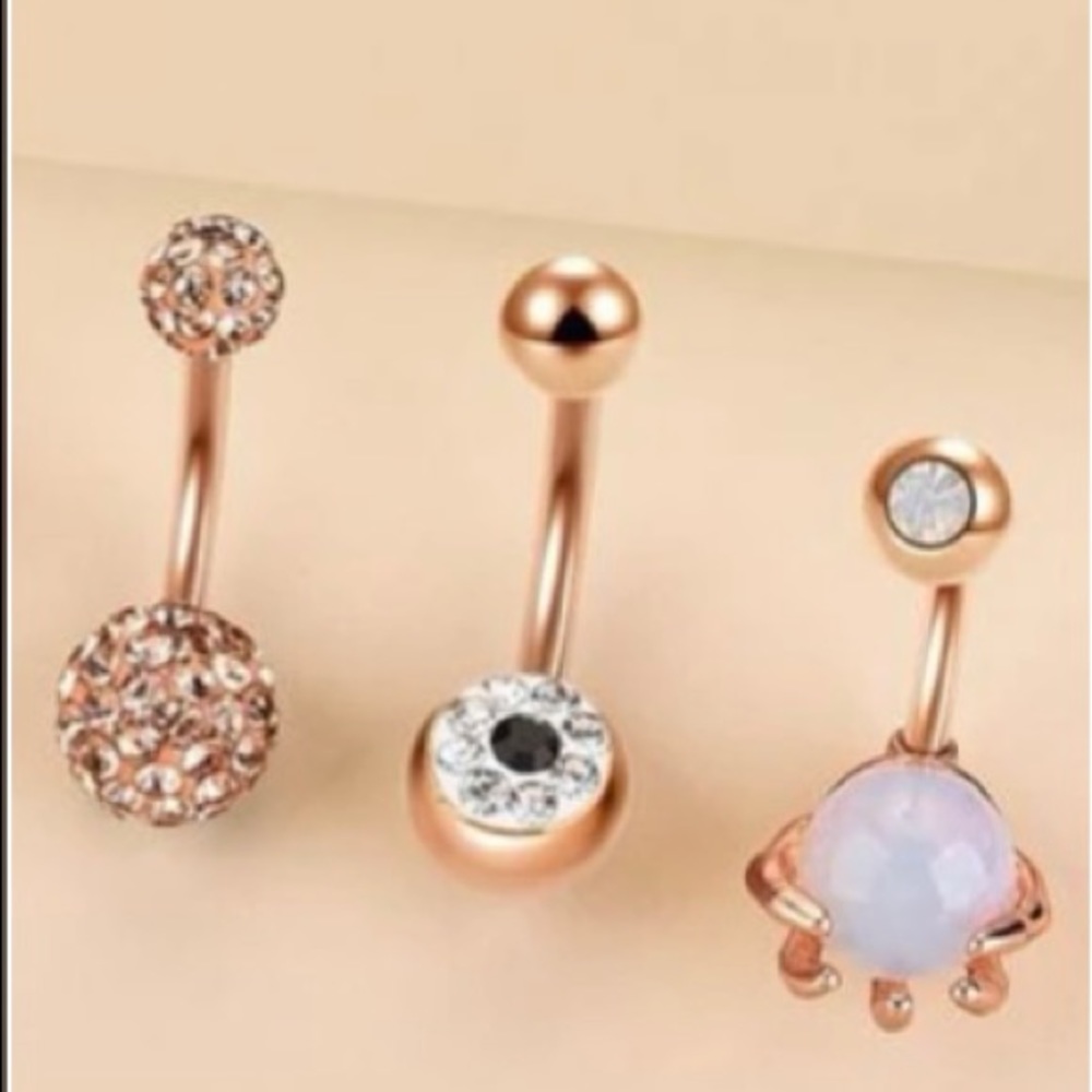 3 Rhinestone belly rings😉